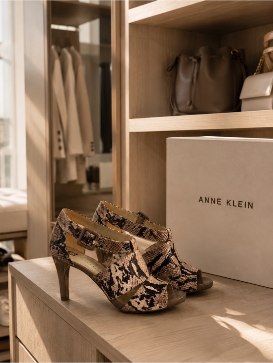 Anne Klein Shoes - ANNE KLEIN Snakeskin Print Open-Toe Heel with Ankle Strap Size 8